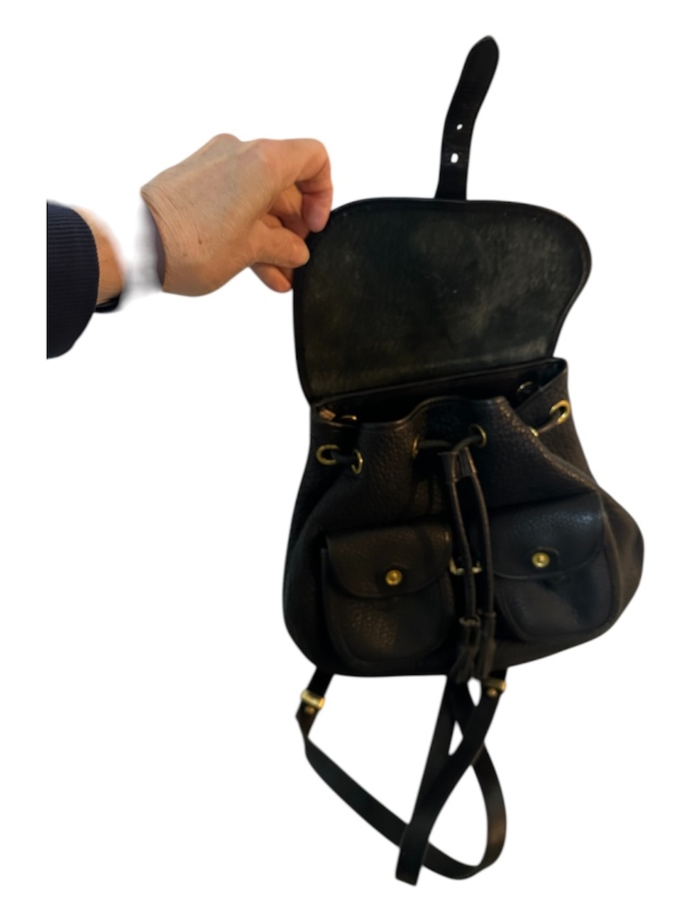 Dooney & Bourke Black Leather Backpack Pebbled Drawstring Tassel Bag - Picture 6 of 7